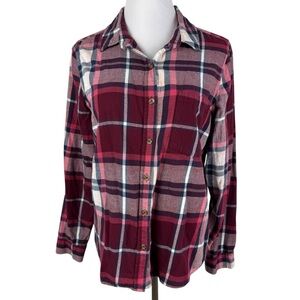 SO Perfect Shirt Plaid Button Down Long Sleeve Shirt Women's XL‎ Burgundy Navy